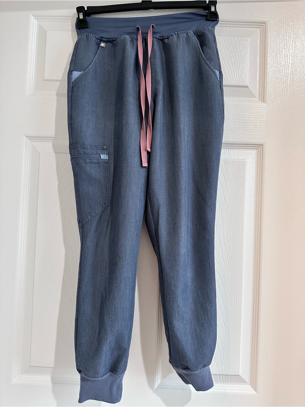 FIGS Blue Drawstring Jogger with Pink Ties
